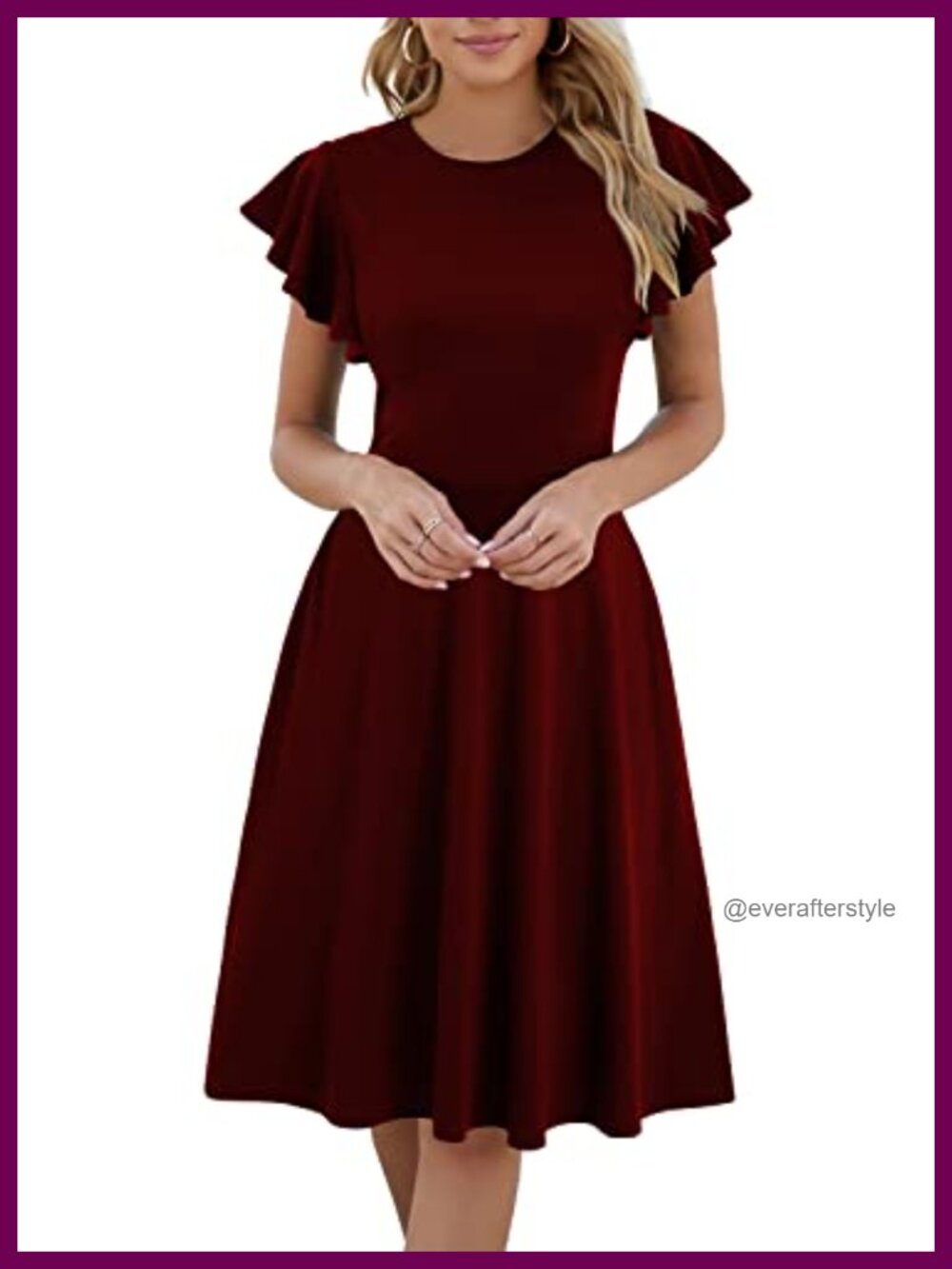 HELYO Women's Ruffle Sleeve V-Back Fit and Flare Cocktail Dress with Pockets